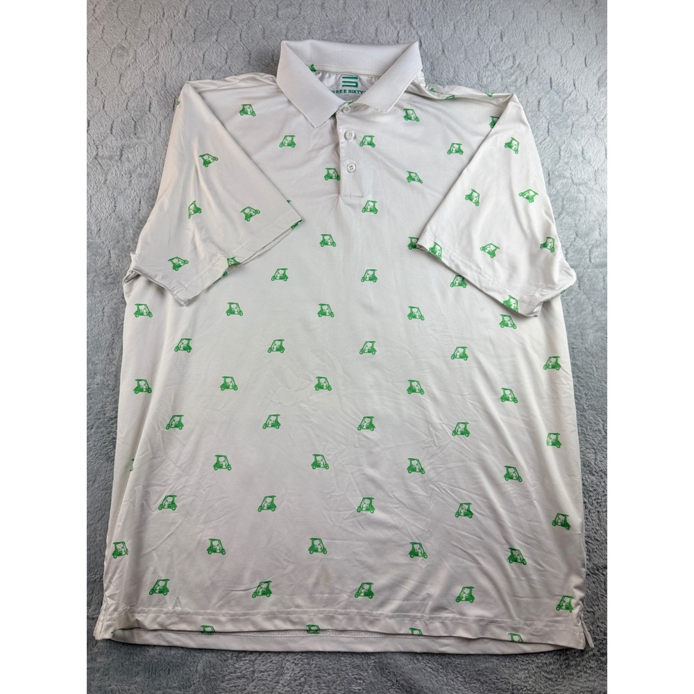 Three Sixty Six Golf Polo Shirt XL White Green Golf‎ Cart Pattern